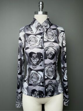 Vintage Tripp NYC Digital Rose Long Sleeve Collar Shirt Small